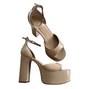Guess Women’s 9 Tan Natural Selima Ankle Strap Open Toe Two Piece Platform Heels